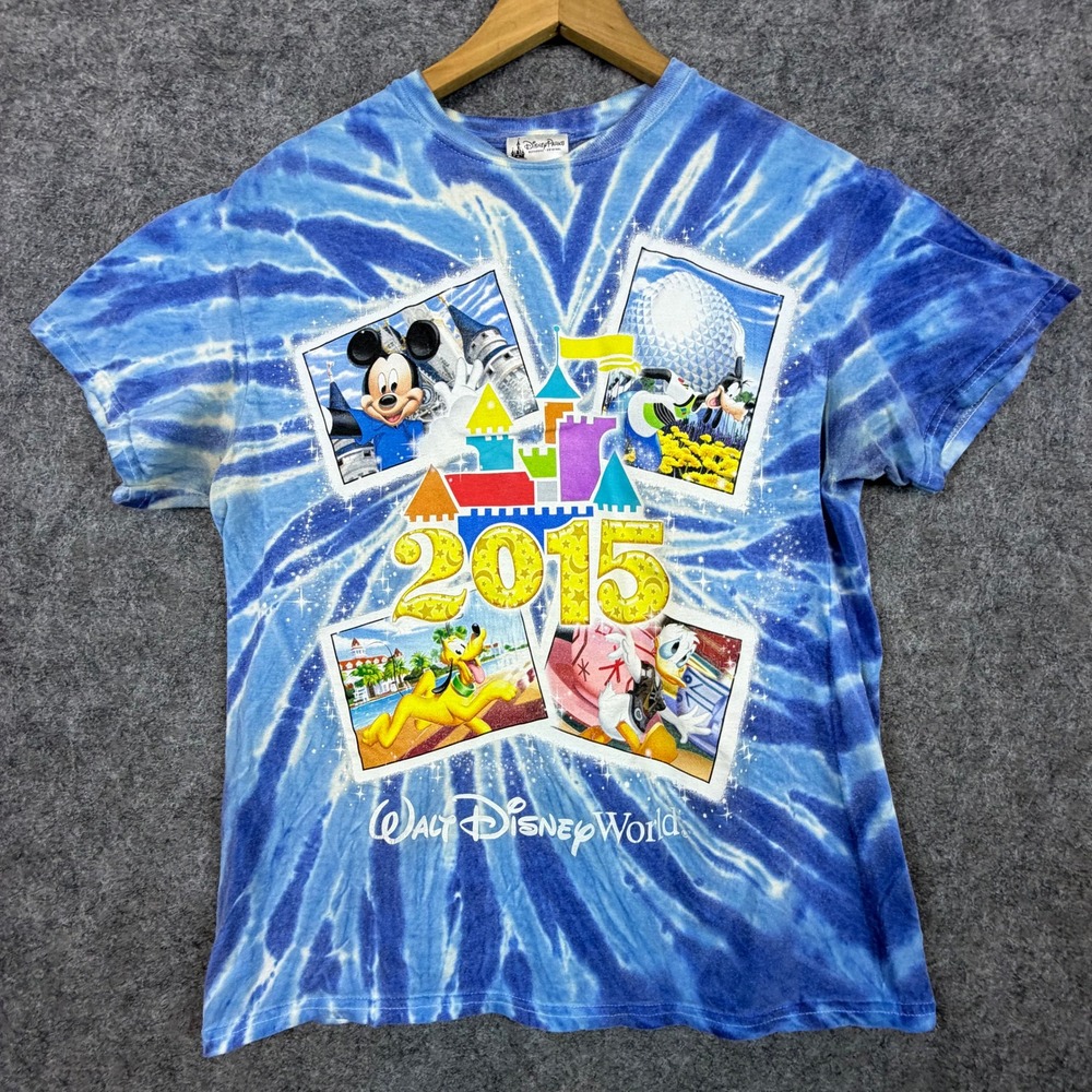 Disney Parks T-Shirt Unisex Medium Blue 2015 Walt Disney World Tie Dye Graphic